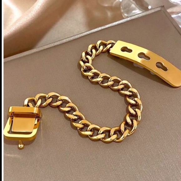 Belt Buckle Gold Chain Bracelet Stainless Steel - Picture 6 of 10